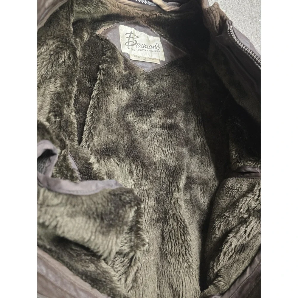 Vintage Bermans Leather Jacket Mens 40 Brown Bomber Faux Fur Lined Made Korea
